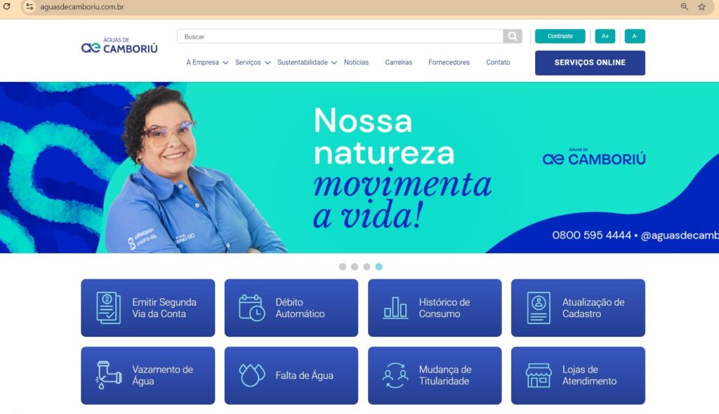 Site da Águas de Camboriú traz informações e serviços importantes sobre a concessionária